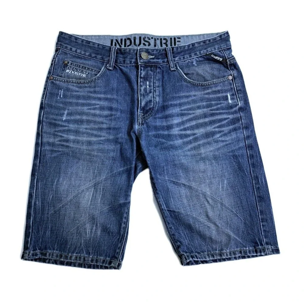Industrie 99 Men’s 32 Vintage Y2K 90s Denim Blue Distressed Shorts
